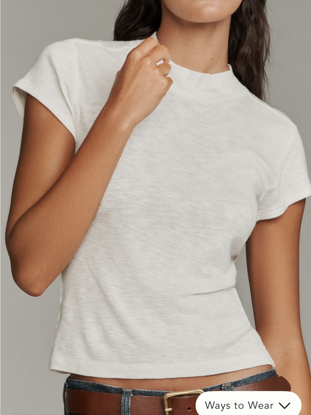 NWT Anthropologie - Cotton Modal Short Sleeve Mock Neck Tee in Vanilla - Size S